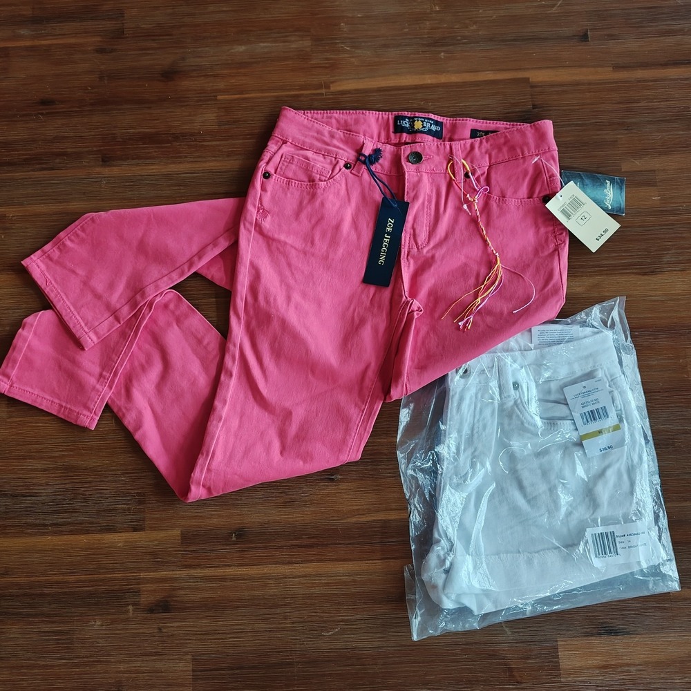 Lot 2 NWT Lucky Brand Zoe Jegging Pink Skinny Jeans (12) White Riley Shorts (14)